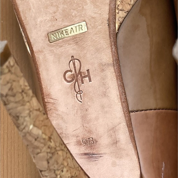 Cole Haan High Heels Pumps Size 9 Nike Air Cork Platform Leather Peep Toe Shoe - Picture 11 of 12